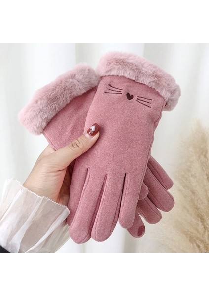 Dokunmatik Ekran Kadife Kalın Soğuk Önleyici Peluş Kürklü Eldiven 001 (Yurt Dışından)