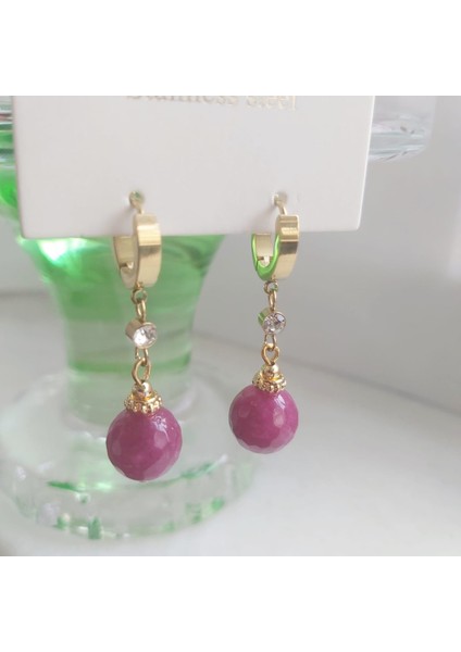 Fuşya Kristal Kuvars Taşlı Çelik Küpe fiyatları