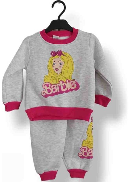 Kız Bebek Çocuk Alt Üst Eşofman Takımı Kışlık 3 Ip Şardonlu Barbie Model