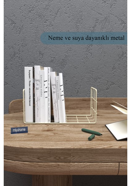 Masa Üstü Kitaplık Metal Kitaplık Çalışma Masası Düzenleyici Ofis Organizer Kitap Düzenleyici Bej