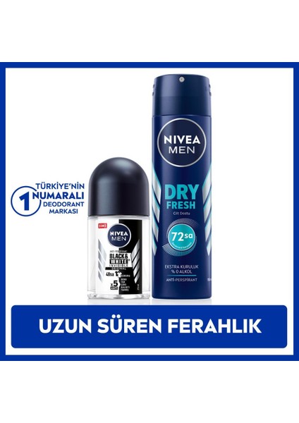 Men Erkek Sprey Deodorant Dry Fresh 150ML ve Mini Roll-On Black&white Original 25ML, Ter Karşıtı