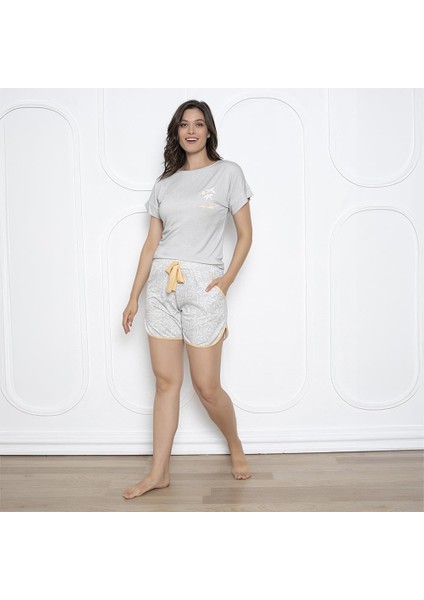 C840-778 Kadın Viskon Çıkmakol Short Takım (Önü Baskılı)