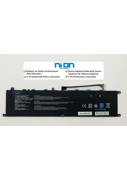 Msi Raıder GE76 12UHS-022TR , Stealth 17 STUDIO A13VH-025TR Notebok Bataryası