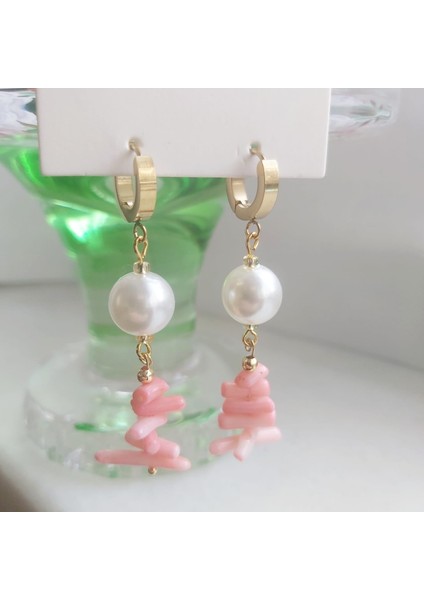 Pembe Mercan Çelik Küpe