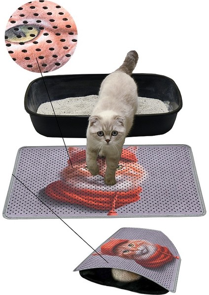 Kedi Kumu Paspası, Kedi Tuvaleti Paspası, Delikli Kedi Paspası-40*60