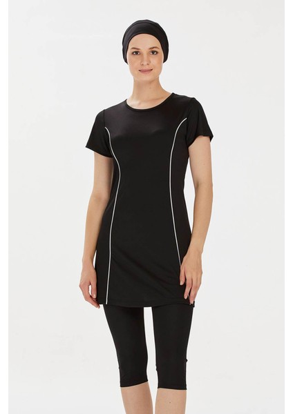 Kısa Kollu Yarı Kaplı Mayo Margarıt 9091 Siyah