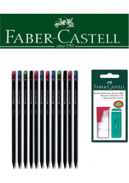 12'li Siyah Lata Kurşun Kalem ve Kutulu Kalemtıraş+Silgi Seti Blister