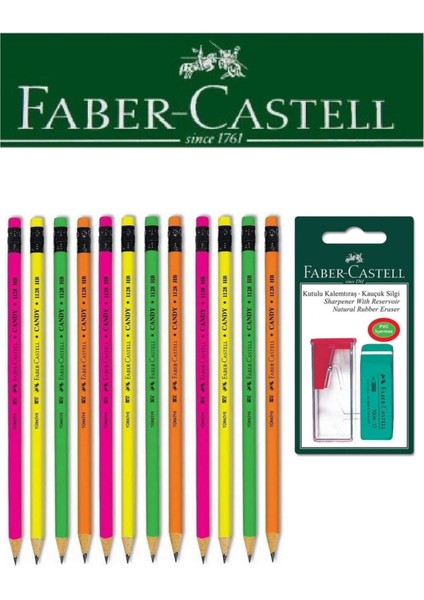 12'li Candy Silgili Kurşun Kalem ve Kutulu Kalemtıraş+Silgi Seti Blister