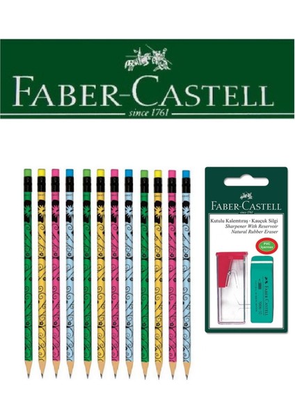 12'li Flowers Kalem ve Kutulu Kalemtıraş+Silgi Seti Blister