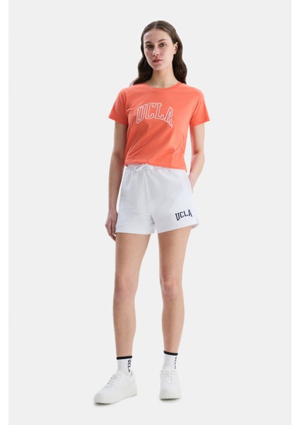 Rosa Beyaz Oversize Nakışlı Oversize Kadın Örme Şort