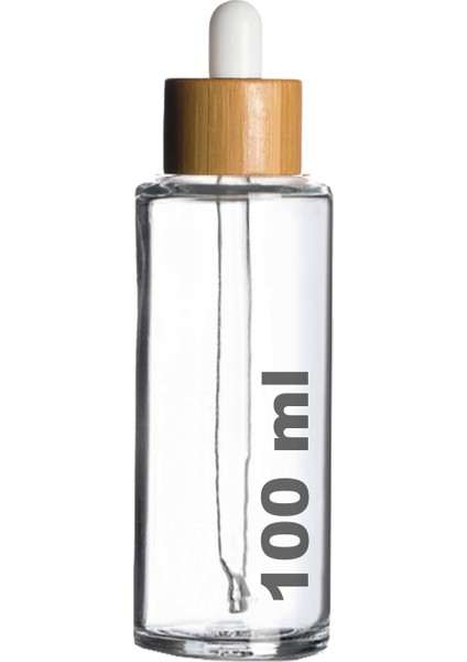 100 cc Şeffaf Damlalık Beyaz Ahşap Bambu Sızdırmaz Kapaklı 100 ml Dropper Cam Serum Şişesi 1 Adet