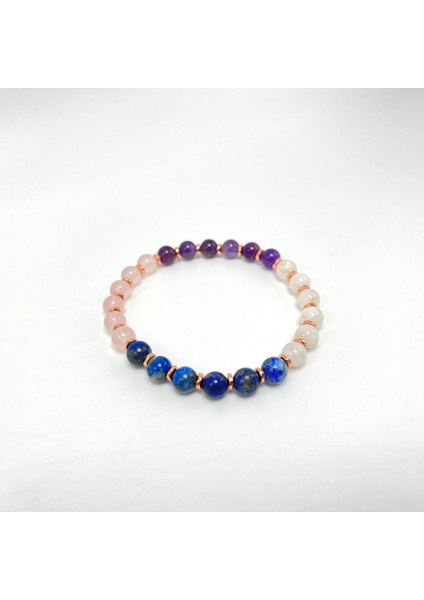 Sertifikalı Sevgi ve Mutluluk Bilekliği Doğal Taş 6mm Misinalı Ay T. Pembe K. Lapis Ametist modelleri
