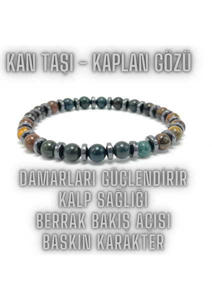 Sertifikalı Kan Taşı Kaplan Gözü Doğal Taş Bileklik 6mm Misinalı indirimleri
