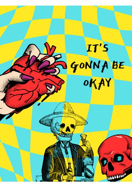 Blue Wall It's Gonna Be Okay - Be Different - 2'li Çerçevesiz Tasarım Poster Duvar Sanatı