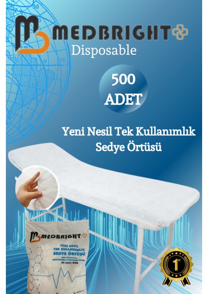 Med Bright 500 Adet Medbrıght 80x240 Lastikli Tek Kullanımlık Sedye Örtüsü