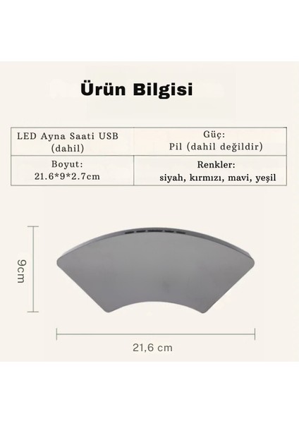 Dekoratif Masaüstü Dijital Saat Kavisli Sıcaklık Tarih Ölçen Şık USB Aynalı LED Işıklı Alarmlı Saat