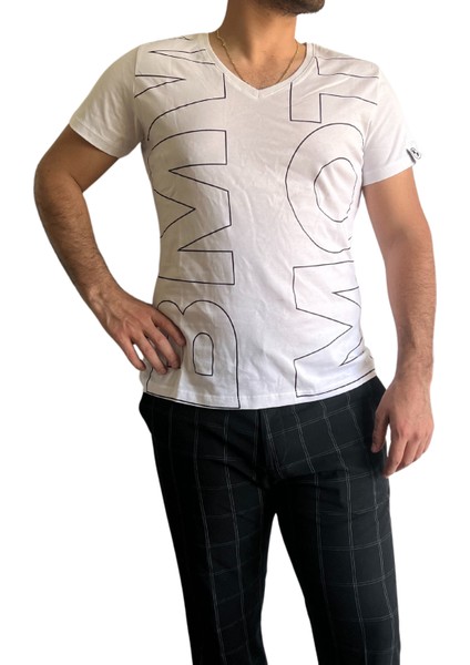 Desenli Erkek Tişört Beyaz modelleri