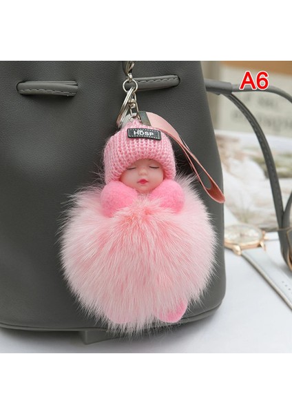 Pembe Tüylü Anahtarlık Bebek 10CM Tüylü Pofuduk