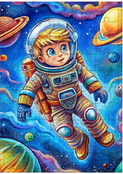 Ahşap Mdf Puzzle Yapboz Astronot Çocuk 50 Parça 35 x 50 cm