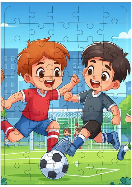 Ahşap Mdf Puzzle Yapboz Futbol Oynayan Çocuklar 50 Parça 35 x 50 cm