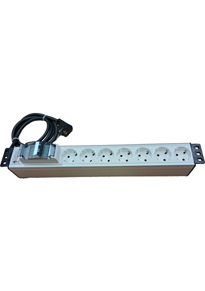 Kabinet Prizi - 19"inch , 7li Şebeke , Sigortalı , Kablolu Power Grubu ( 7XDIN49440 Soketli Schuko Grup Priz )