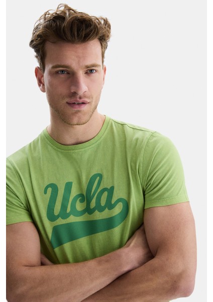 Margan Yeşil Bisiklet Yaka Baskılı Erkek Tshirt
