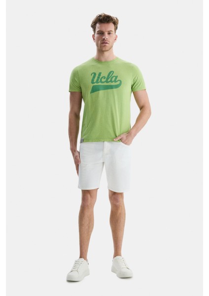 Margan Yeşil Bisiklet Yaka Baskılı Erkek Tshirt