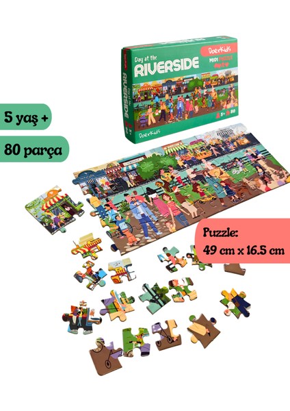 Doerkids Nehir Kenarında Bir Gün Midi Puzzle | 80 Parça 5+ Yaş