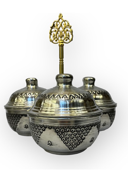 Salkım Desen Kalaylı 3’lü Bakır Baharatlık ve İkramlık