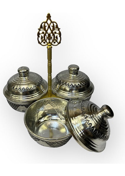 Salkım Desen Kalaylı 3’lü Bakır Baharatlık ve İkramlık modelleri