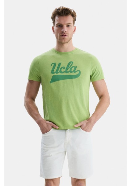 Margan Yeşil Bisiklet Yaka Baskılı Erkek Tshirt