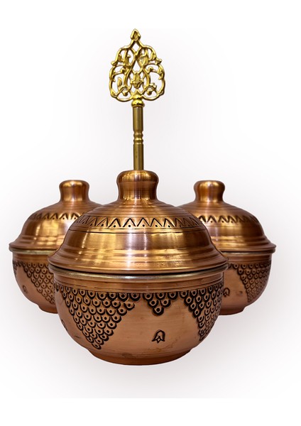 Salkım Desen Skoçlu 3’lü Bakır Baharatlık ve İkramlık