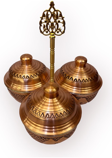 Salkım Desen Skoçlu 3’lü Bakır Baharatlık ve İkramlık fiyatları