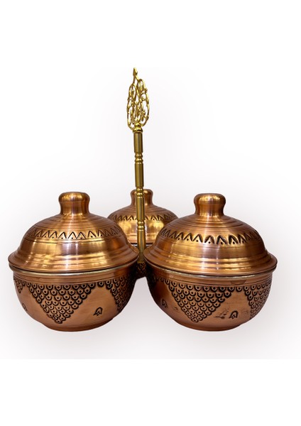 Salkım Desen Skoçlu 3’lü Bakır Baharatlık ve İkramlık fırsatları