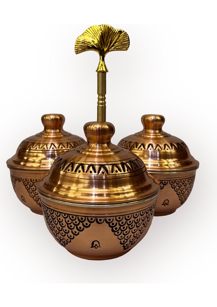 Salkım Desen Skoçlu 3’lü Bakır Baharatlık ve İkramlık (Küçük)