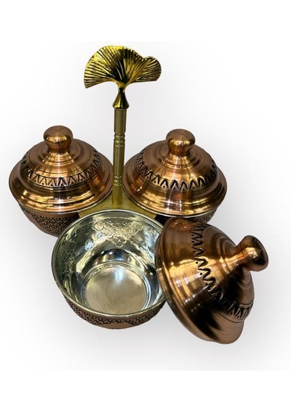 Salkım Desen Skoçlu 3’lü Bakır Baharatlık ve İkramlık (Küçük) modelleri
