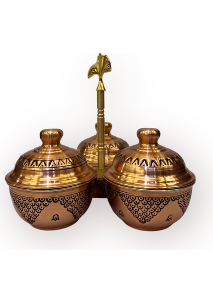 Salkım Desen Skoçlu 3’lü Bakır Baharatlık ve İkramlık (Küçük) fırsatları