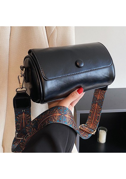 Bahar Çok Yönlü Geniş Omuz Çapraz Askılı Silindirik Retro Küçük Çanta (Yurt Dışından)