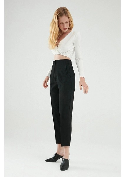 Siyah Pens Detaylı Yüksek Bel Palazzo Pantolon fiyatları