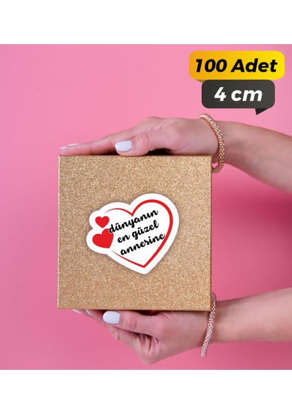 Anneler Günü Dünyanın En Güzel Annesi Paketleme Ambalaj Etiketi ( 4cm - 100 Adet )