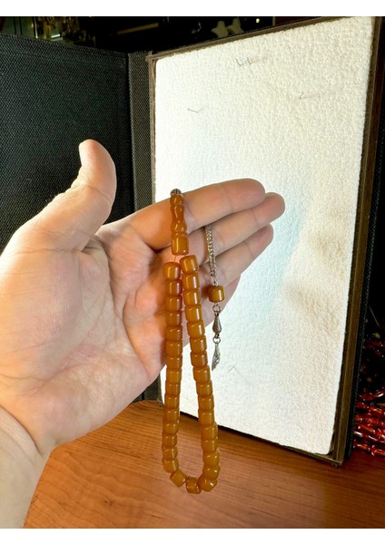 Sıkma Çubuk Kehribar Tesbih Bal-Sarı Renkli Tekerlek Kesim 10MM T-157