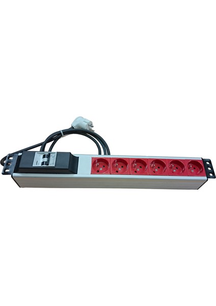 Kabinet Prizi - 19"inch , 6lı Ups , Sigortalı , Kablolu Power Grubu ( 6xups Soketli Schuko Grup Priz )