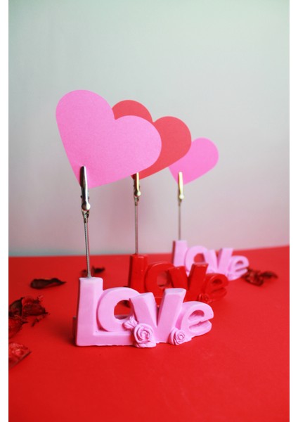 Pembe Love Yazılı Fotoğraf Tutucu Sevgiliye Not Tutucu Notluk