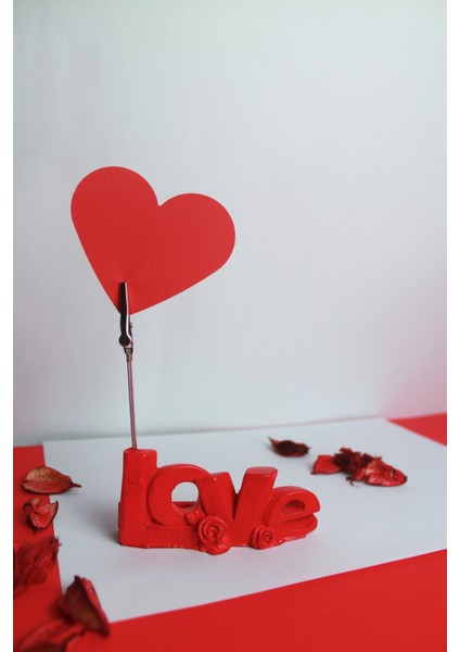 Pembe Love Yazılı Fotoğraf Tutucu Sevgiliye Not Tutucu Notluk