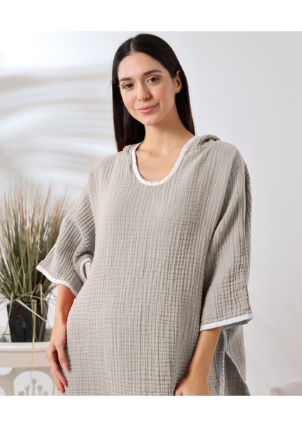 4 Kat Muslin Kapşonlu Yetişkin Kadın Panço indirimleri