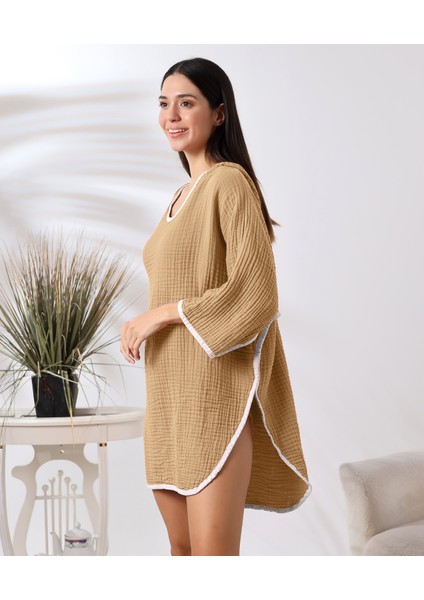 4 Kat Muslin Kapşonlu Yetişkin Kadın Panço