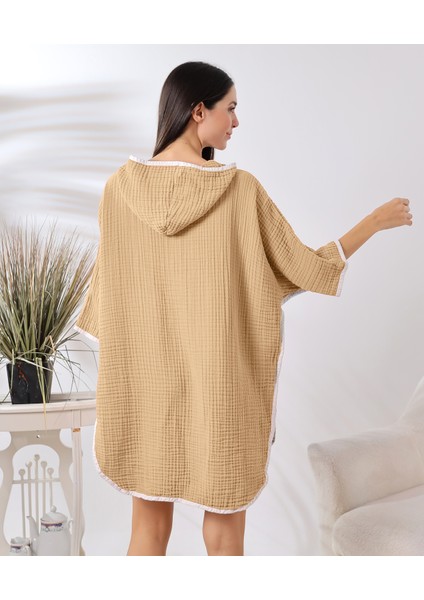 4 Kat Muslin Kapşonlu Yetişkin Kadın Panço modelleri