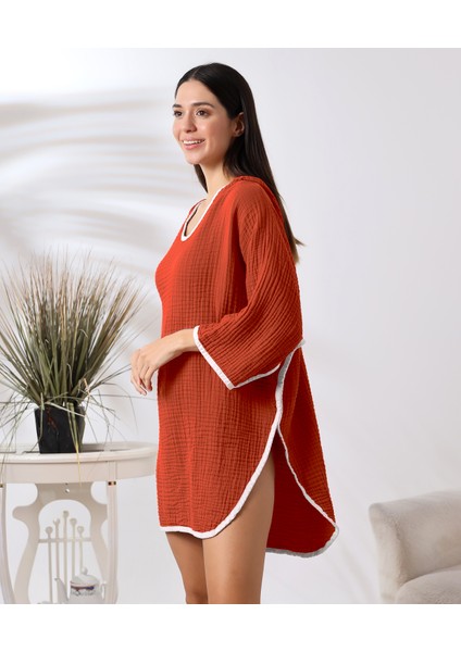 4 Kat Muslin Kapşonlu Yetişkin Kadın Panço