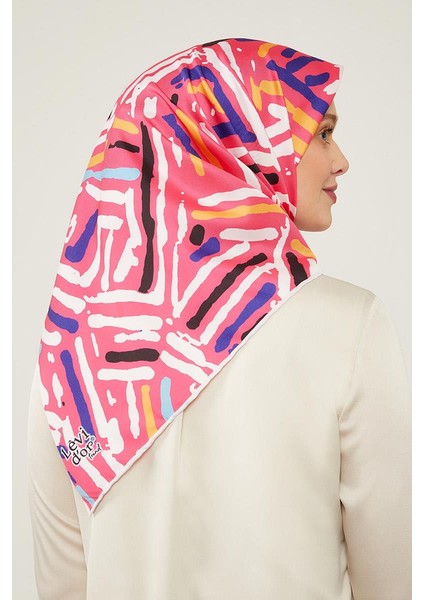 Pembe Fırça Desen Twill Eşarp