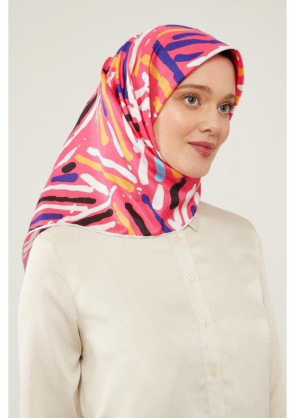 Pembe Fırça Desen Twill Eşarp